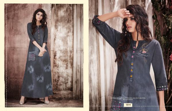 kajree kayara long denim with work gown style kurtis edition